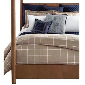 Ralph Lauren Modern Equestrian Duvet Cover Full Queen Windowpane Camel Brown NWT
